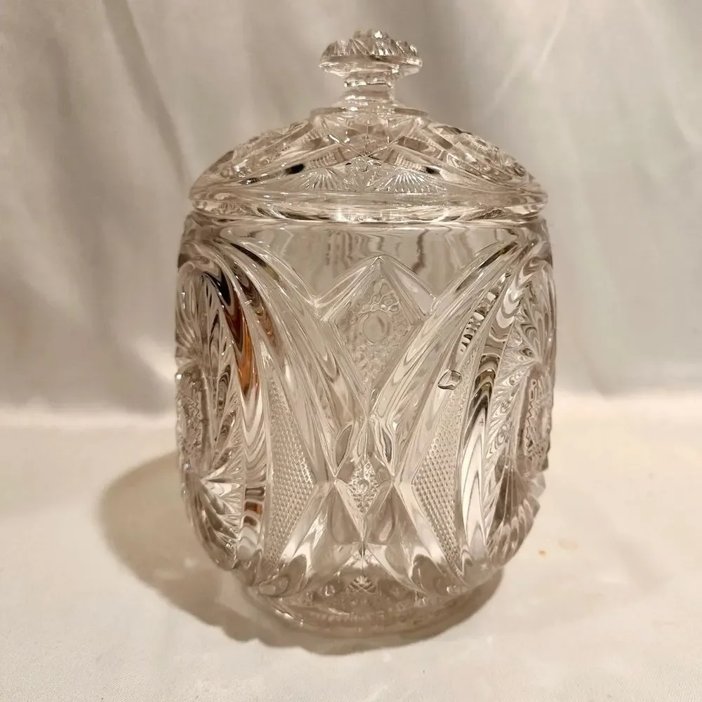 Vintage Pressed Glass Pinwheel Star Design Biscuit Jar Cookie Jar